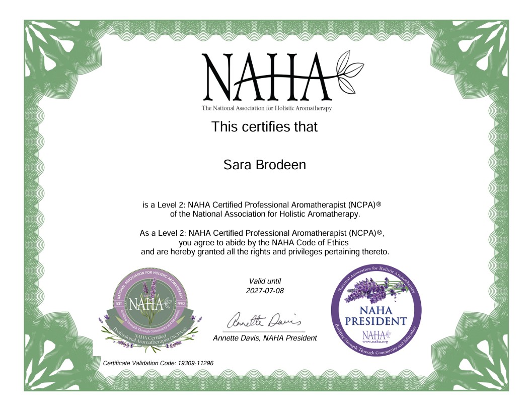 Level 2 Professional Aromatherapist NAHA Certificate